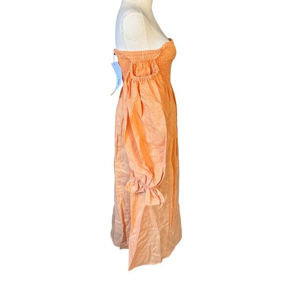 SLEEPER Atlanta Linen Off-Shoulder Midi Dress Coral Orange Size Medium NWT - Picture 5 of 12